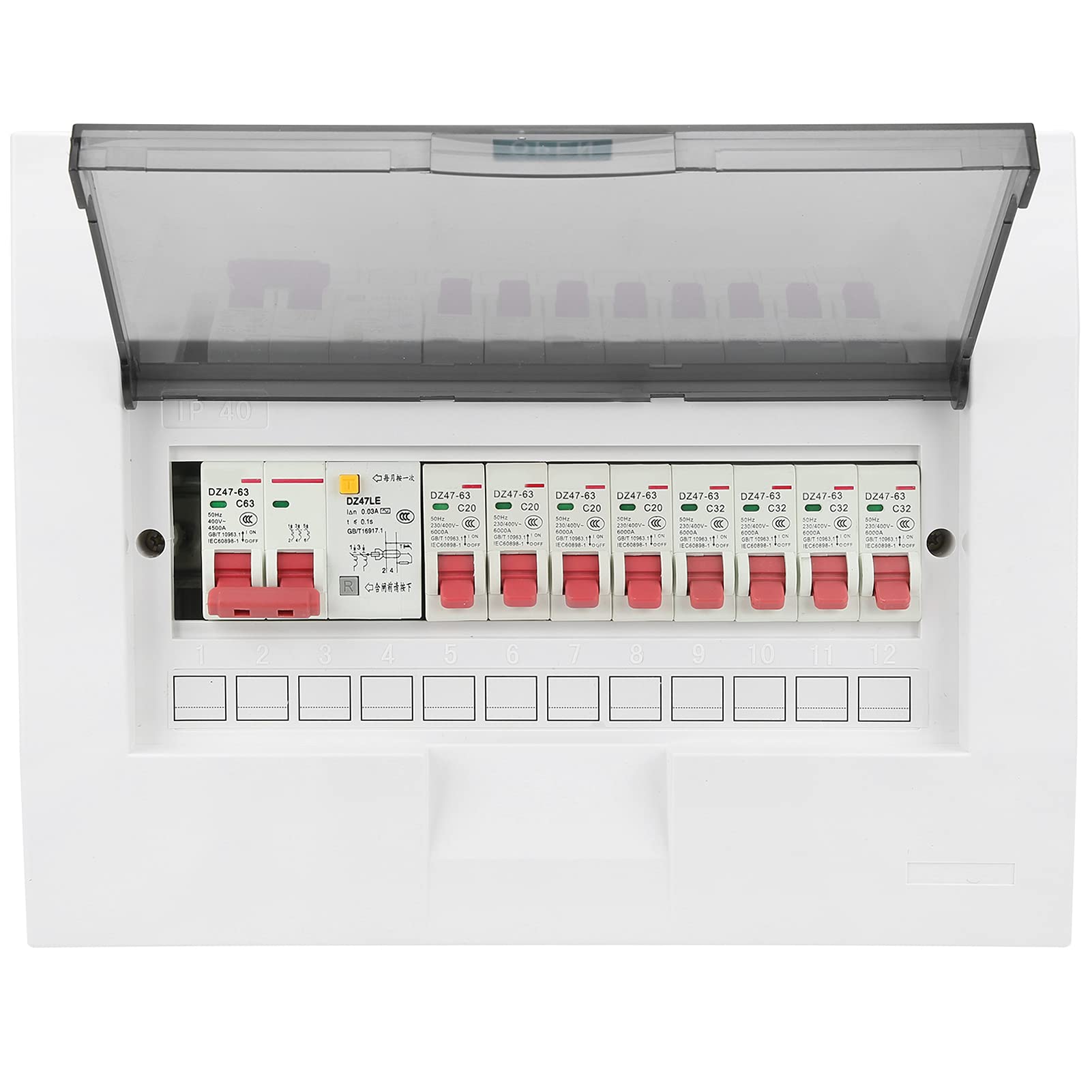 Caja Distribución Eléctrica 8 Vías 2P 63A, Cuadro Eléctrico 230/400V con Protección Diferencial, Cubierta Transparente IP65 para Instalaciones Industriales y Residenciales