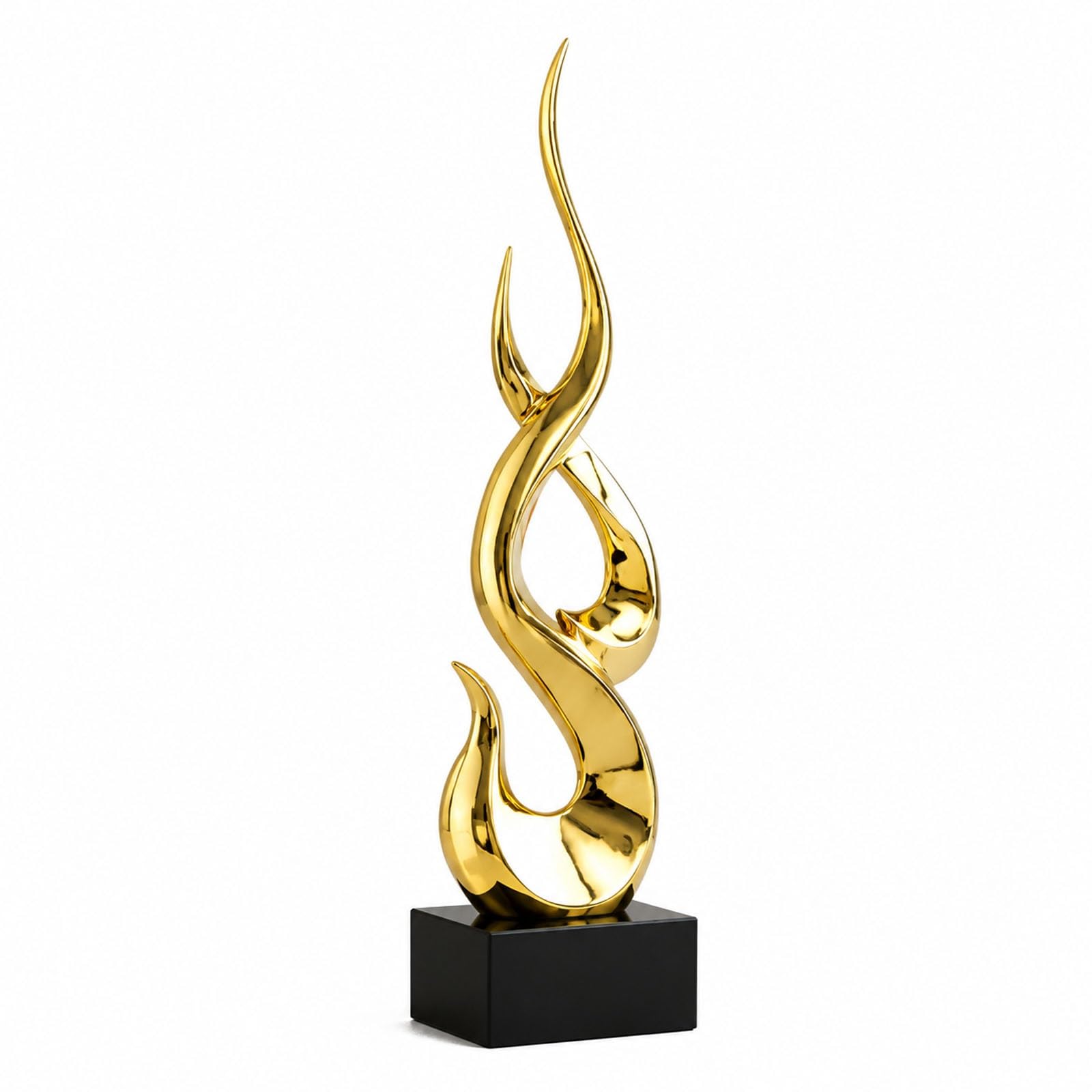 Modern Abstract, Twisted Flame Sculpture, Gold Or Silver Resin Home Decor
