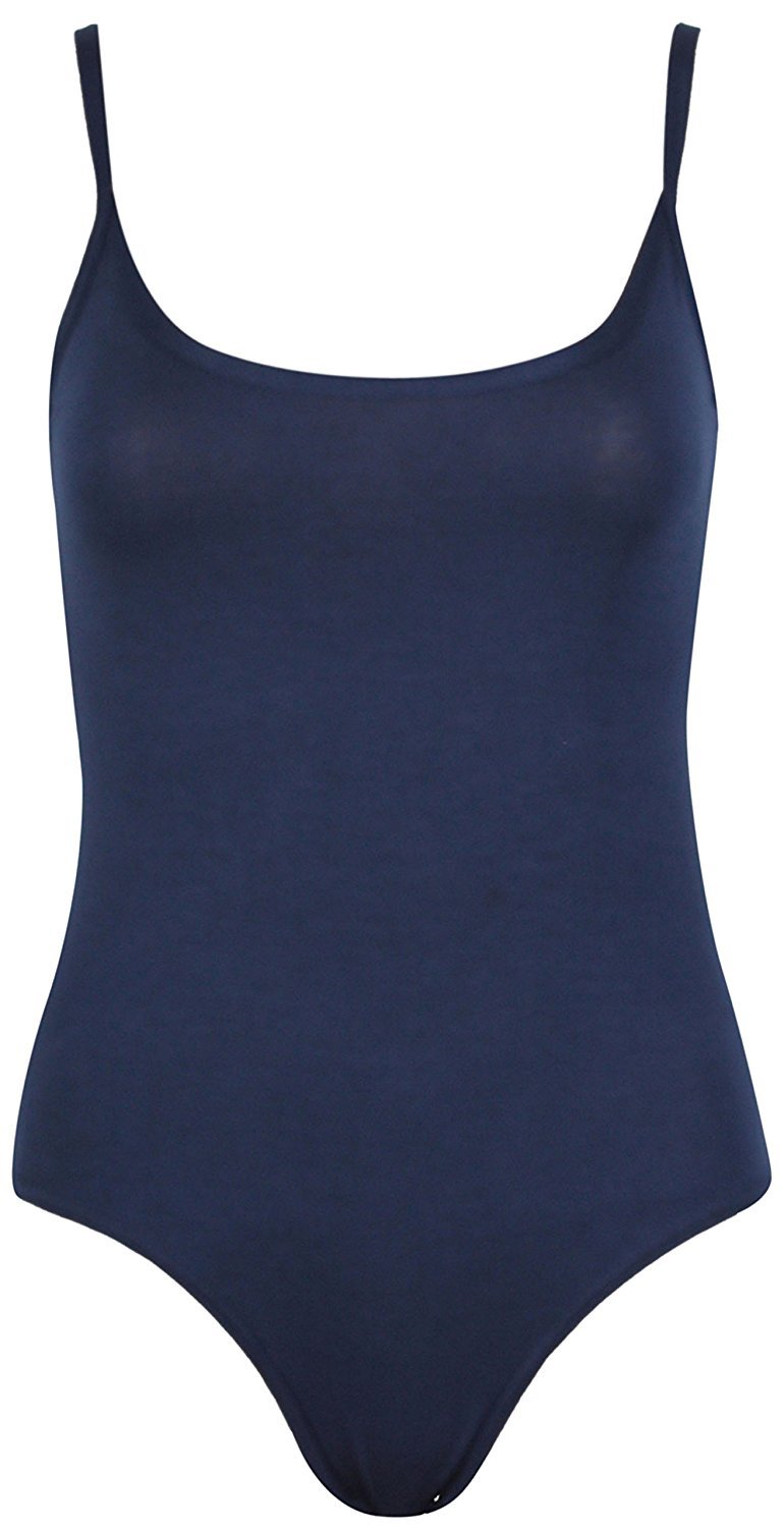 Girlzwalk Women's Navy Blue Strappy Sleeveless Camisole Cami Vest Leotard Top Bodysuit (, Ml 12-14)