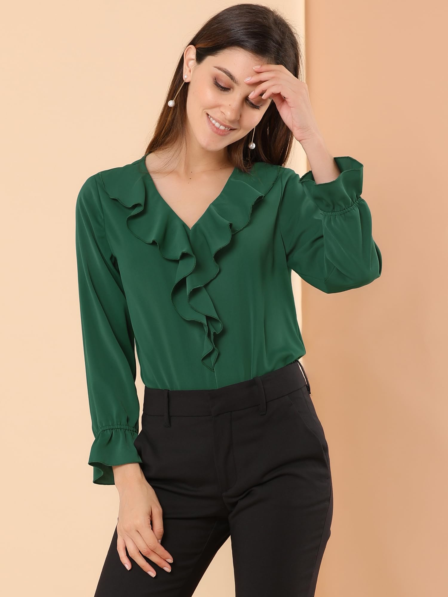 Allegra K Casual Blusa con Volantes Mujer