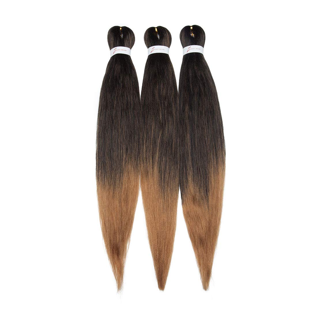 26" Pre Stretched Braiding Hair Professional Hot Water Setting Synthetic Fiber Crochet Braids Braiding Hair Extensions Twist Braid 3 Bundles/Lot Black to Light Auburn