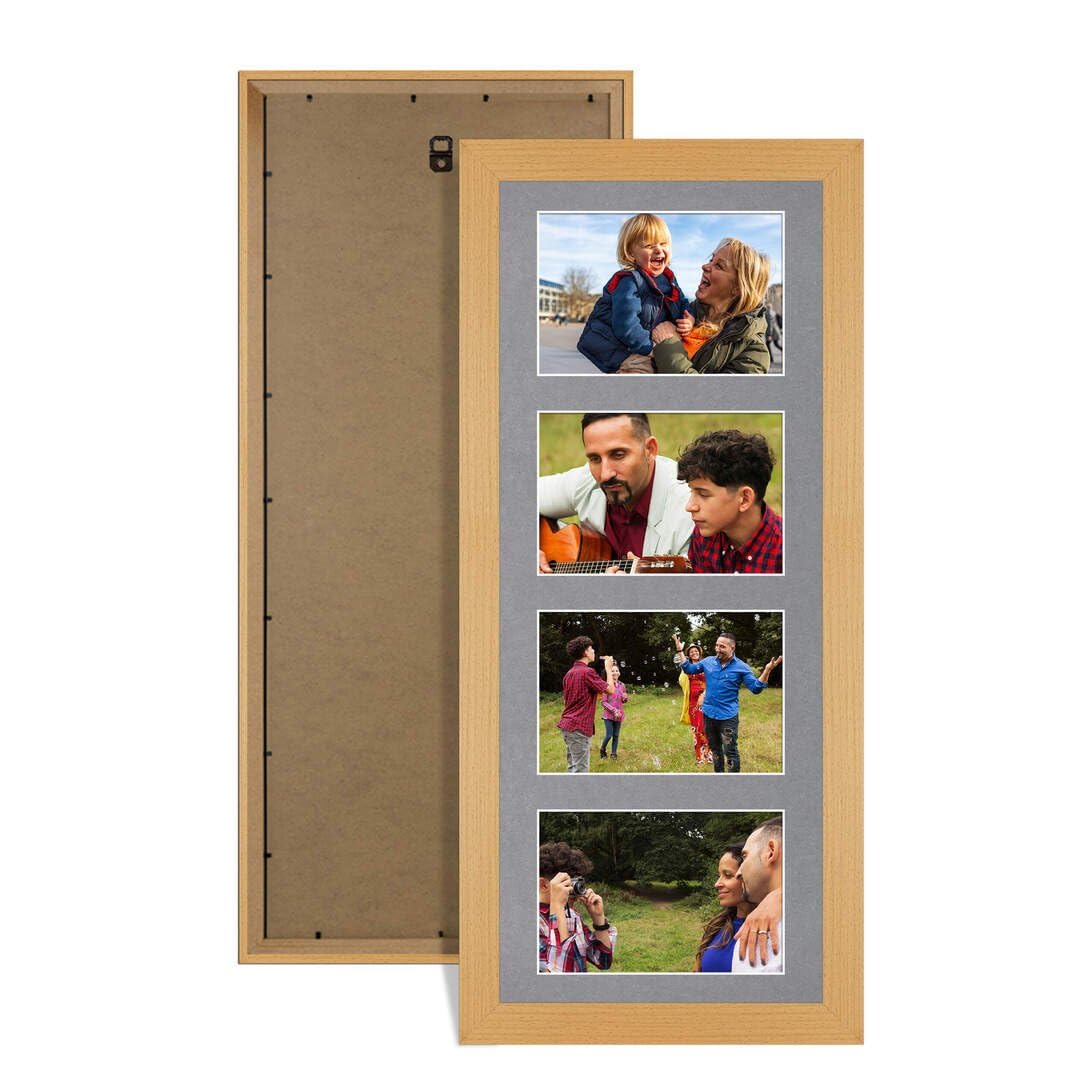 Procut Global 50X20CM Country Pine Photo Frames For Multiple Pictures with Mid Grey Mount-Modern Collage Frame with 4 Apertures (4x) 6X4-Engineered Wood with Shatterproof Perspex