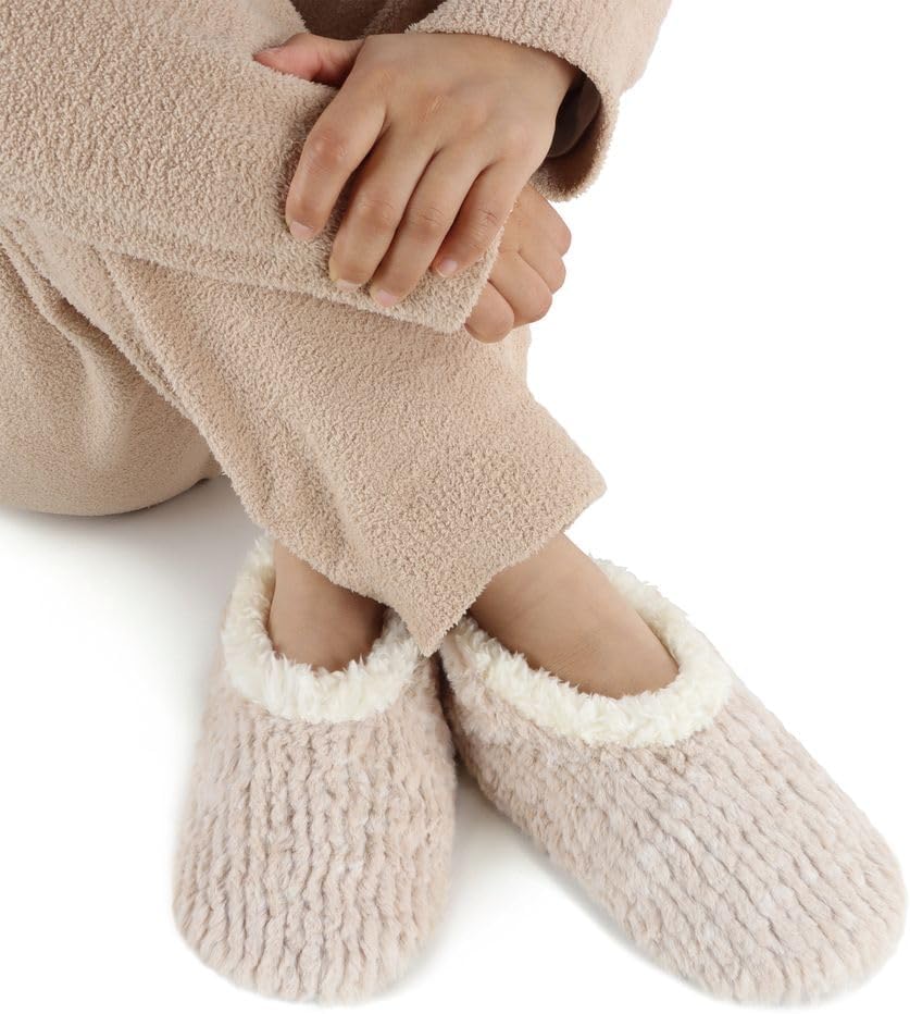 Snoozies Teddy Bear Faux Fur House Slippers for Women with Memory Foam Insole, Sherpa-Lined Slipper Socks Non-Skid - Image 2