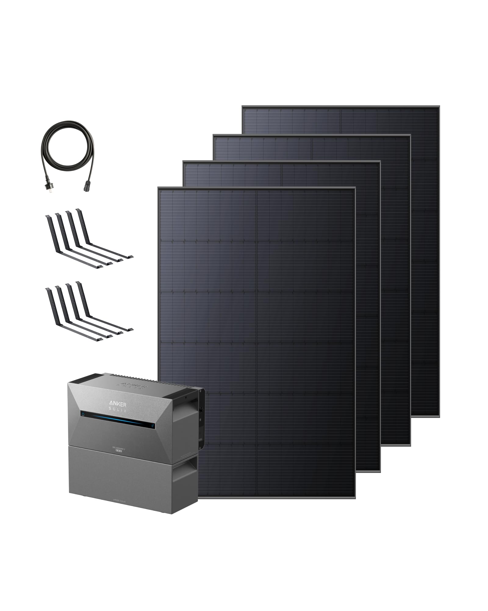 Anker SOLIX Balkonkraftwerk mit Speicher (1780W | 3200Wh), Solarbank 2 E1600 Pro (1600Wh) mit BP1600 Erweiterungsakku (1600Wh), 4× RS40T (445W), Bodenhalterungen, 4 MPPT, 1000W AC, Plug&Play