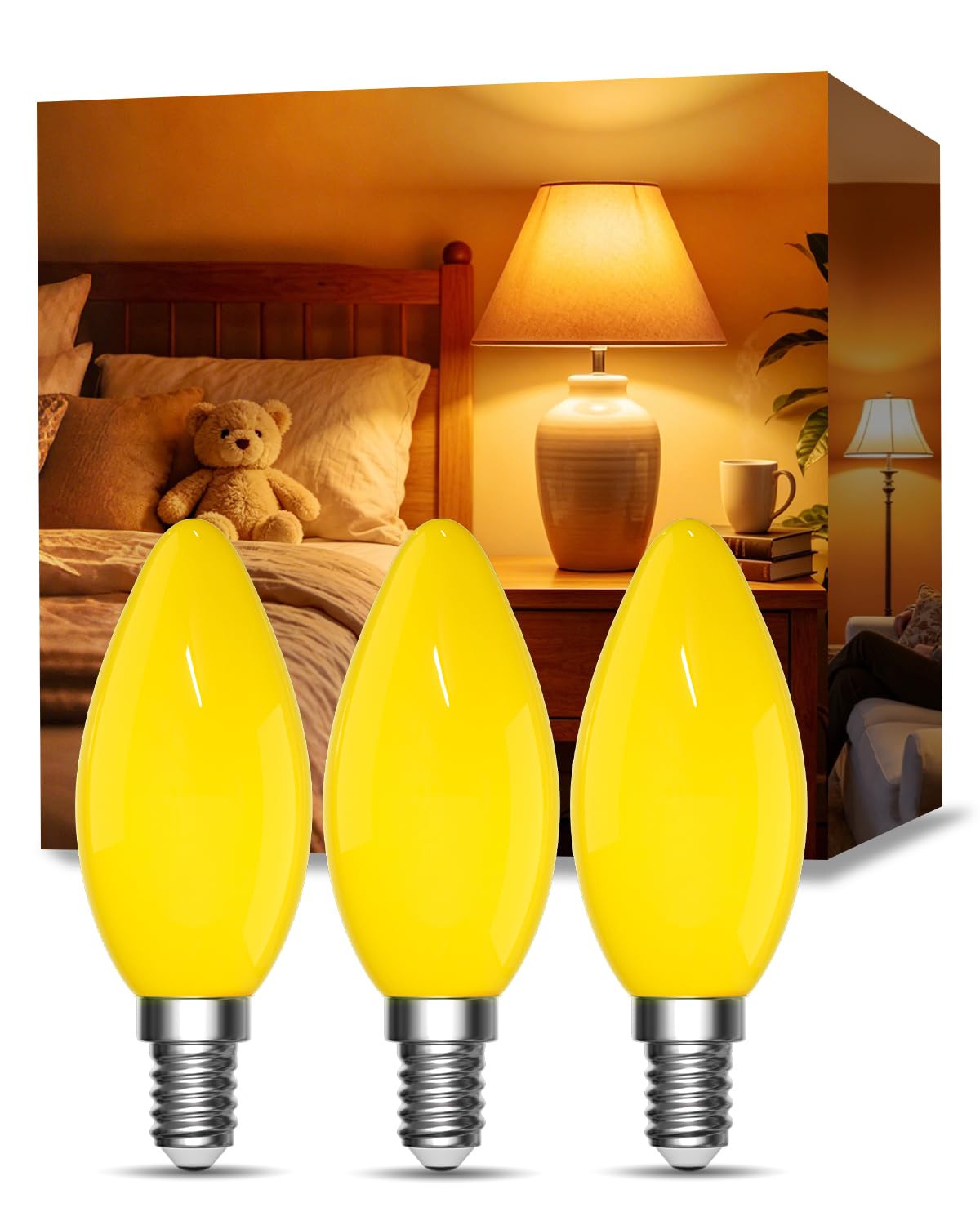 Klarlight 6W E14 LED Small Screw Night Light Bulb,2000K Amber C35 E14 SES Candle Bulbs Small Screw,Blue Light Blocking Sleep Bulb for Bedroom Nursery,240LM, 30-50W Equivalent, Non-Dimmable, 3-Pack