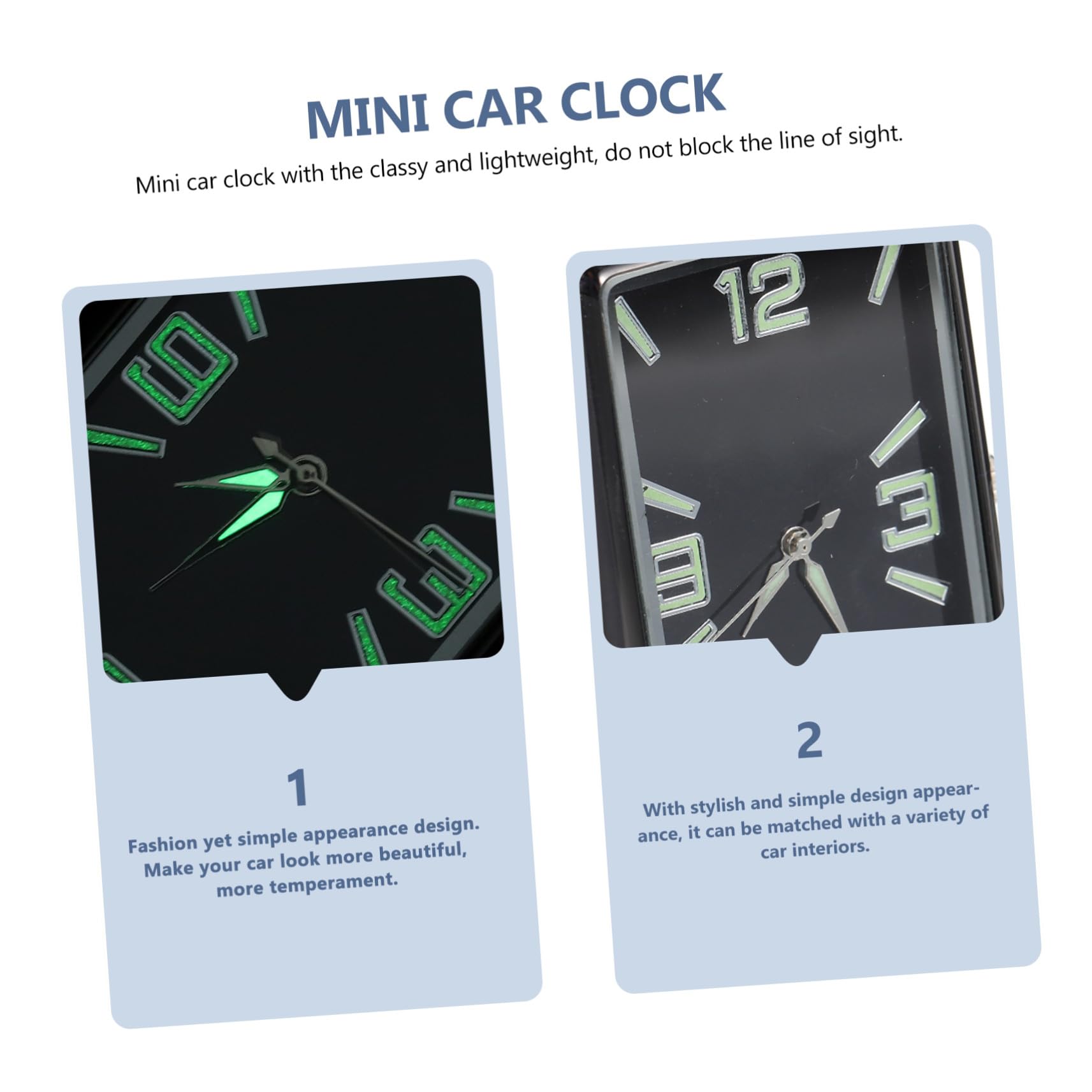 Hohopeti Reloj Adhesivo Cuadrado para Coche Diseño Individual, Aleación Negra y Operación Simple, Decoración del Tablero para Oficina y Hogar