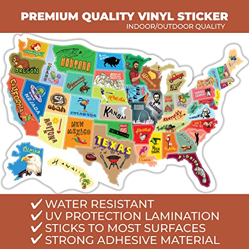 Image of RV State Travel USA Map Vinyl Sticker - Camper Trailer Decals for Window with State Flag - Road Trip Map of America - Waterproof, UV Protection for Window, Door or Wall (Simple)