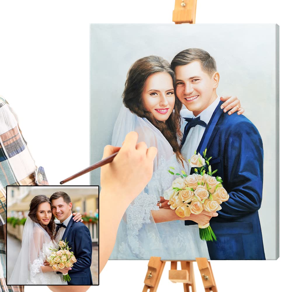 Custom Portrait from Photo - Custom Couple Painting - Personalized Wedding Portrait Handmade Oil Paintings on Canvas - Personalized Canvas Family Picture Gifts for Couples Love 24x36in Unframed