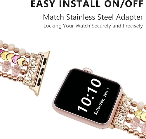 Miniatura 5 de Correa de reloj con cuentas de moda de repuesto para Apple Watch iWatch SE Series 7654321 elástica con cuentas de acero inoxidable para mujer