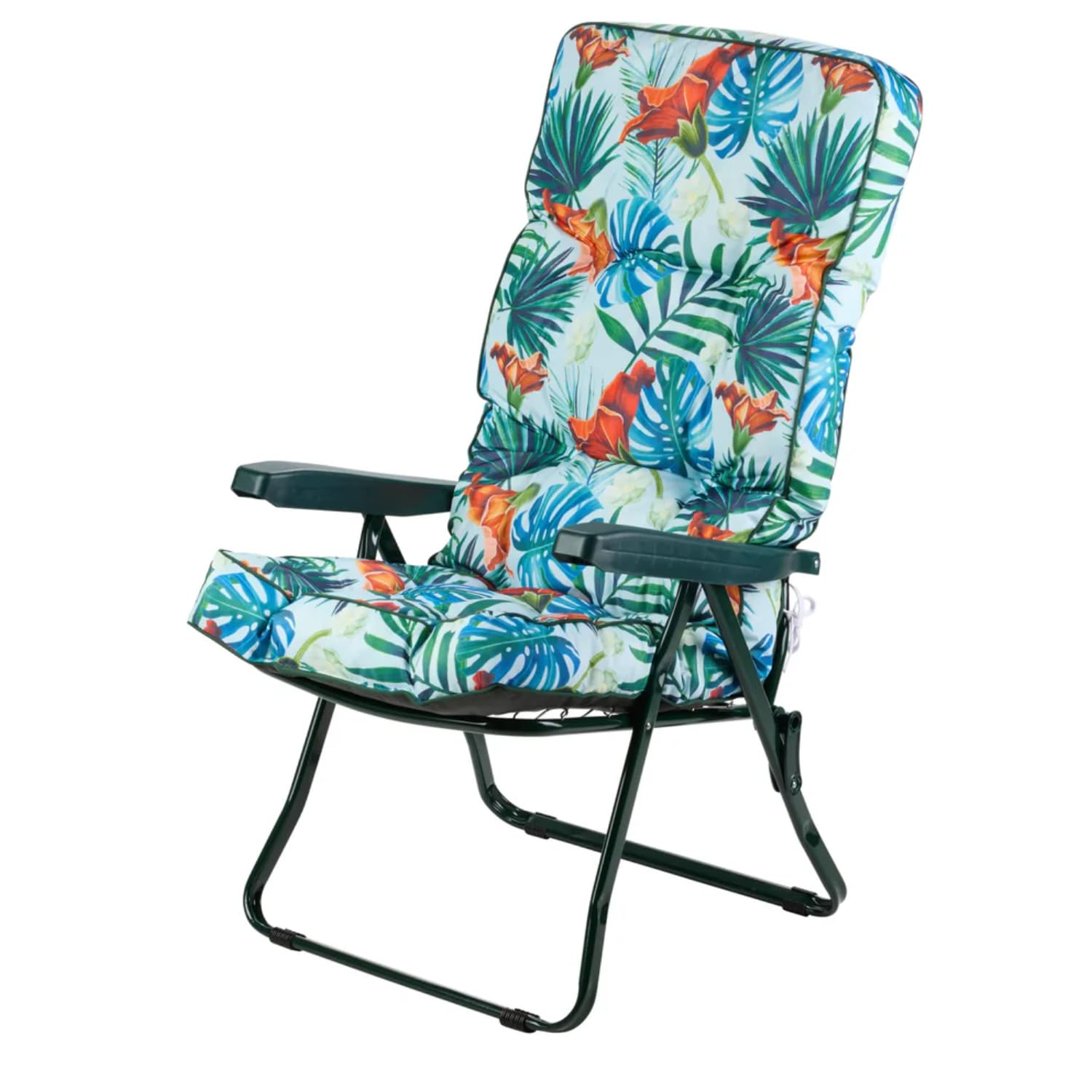 Alfresia Recliner Garden Chair, Folding Outdoor Recliner Chair with 5 Position Adjustable Backrest, Green Frame and Classic Water-Resistant Cushions