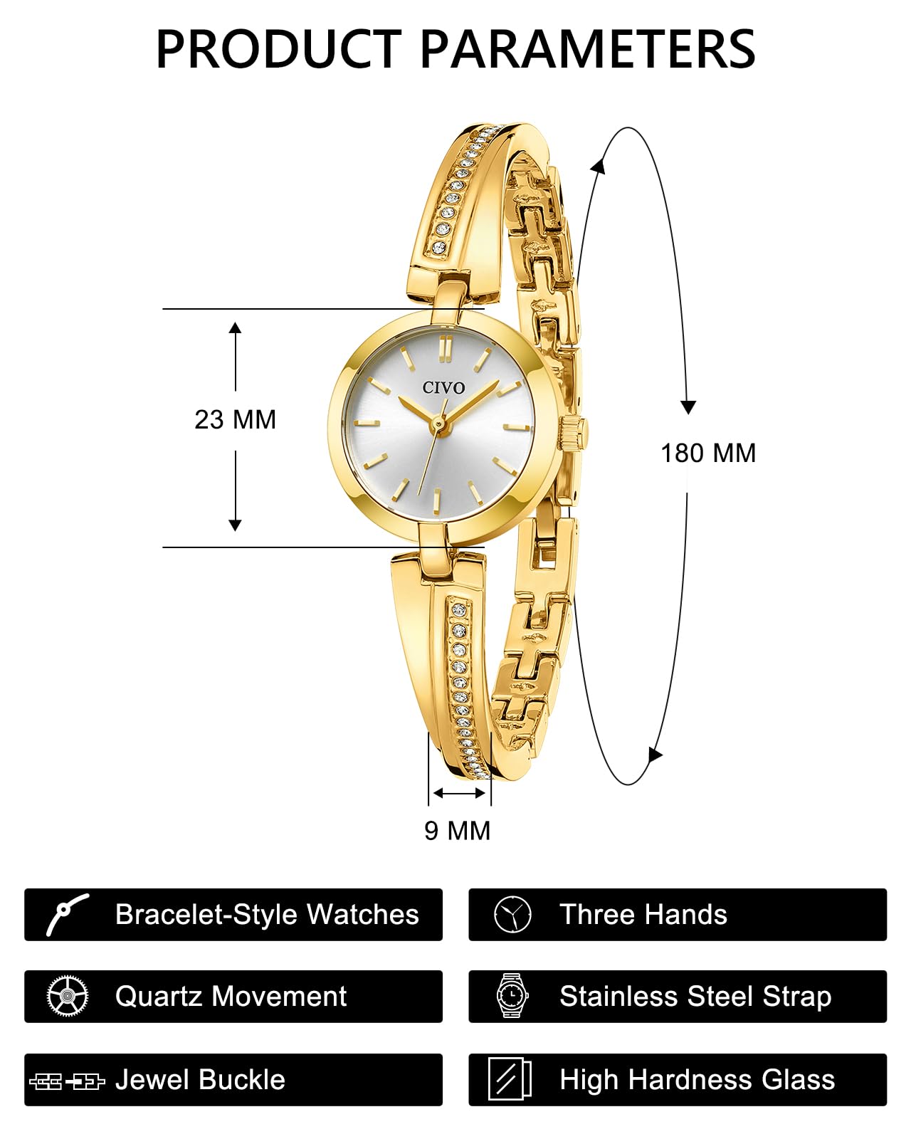 CIVO Montre Femme Acier Inoxydable Analogique Argent Dorée Etanche Cadran Effet Soleil Bracelet Petit Quartz
