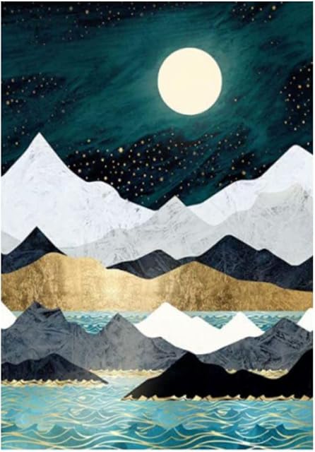 5D Diamond Painting Kits, Moonlight Full Drill Cross Stitch Rhinestone Arts and Crafts, Crystal Embroidery Arts Crafts Painting Pictures by Numbers for Adults Kids Gifts Home Wall Decor-30x40cm