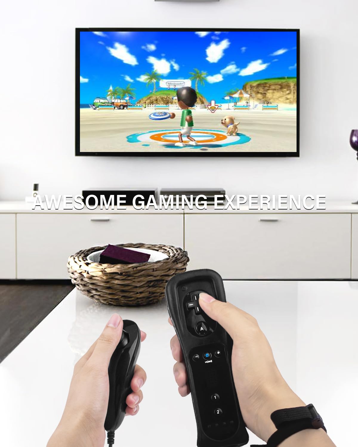 SONVIEE Wii Remote Controller et Nunchuck Joystick Télécommande de Remplacement pour Wii avec étui en Silicone et Dragonne (Sans Motion Plus-Noir 2er)
