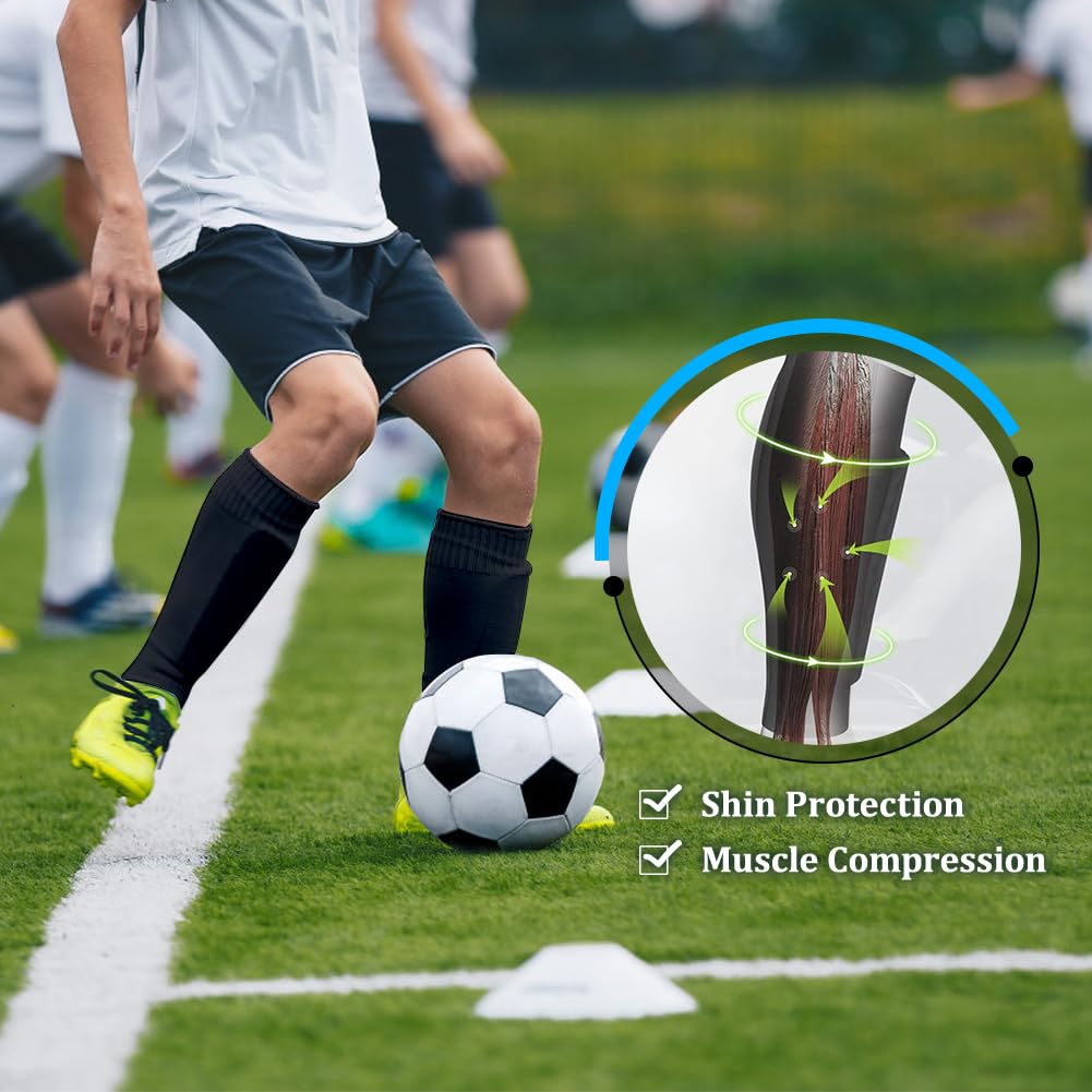 1 paio Parastinchi da Calcio, Manica Protettiva per Polpacci Antiscivolo, Parastinchi Calcio con Imbottitura EVA da 12mm a Nido d'Ape ideale per Calcio e Altri Sport
