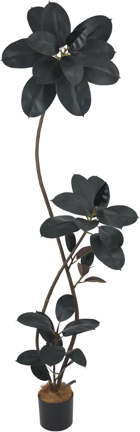 Artificial Rubber Tree 6.5FT(78in) Tall Faux Plants with Realistic Leaves and Trunks, Fake Floor Potted Artificial Trees for Home Office Living Room Indoor Outdoor Decor (6.5feet,1Pack)
