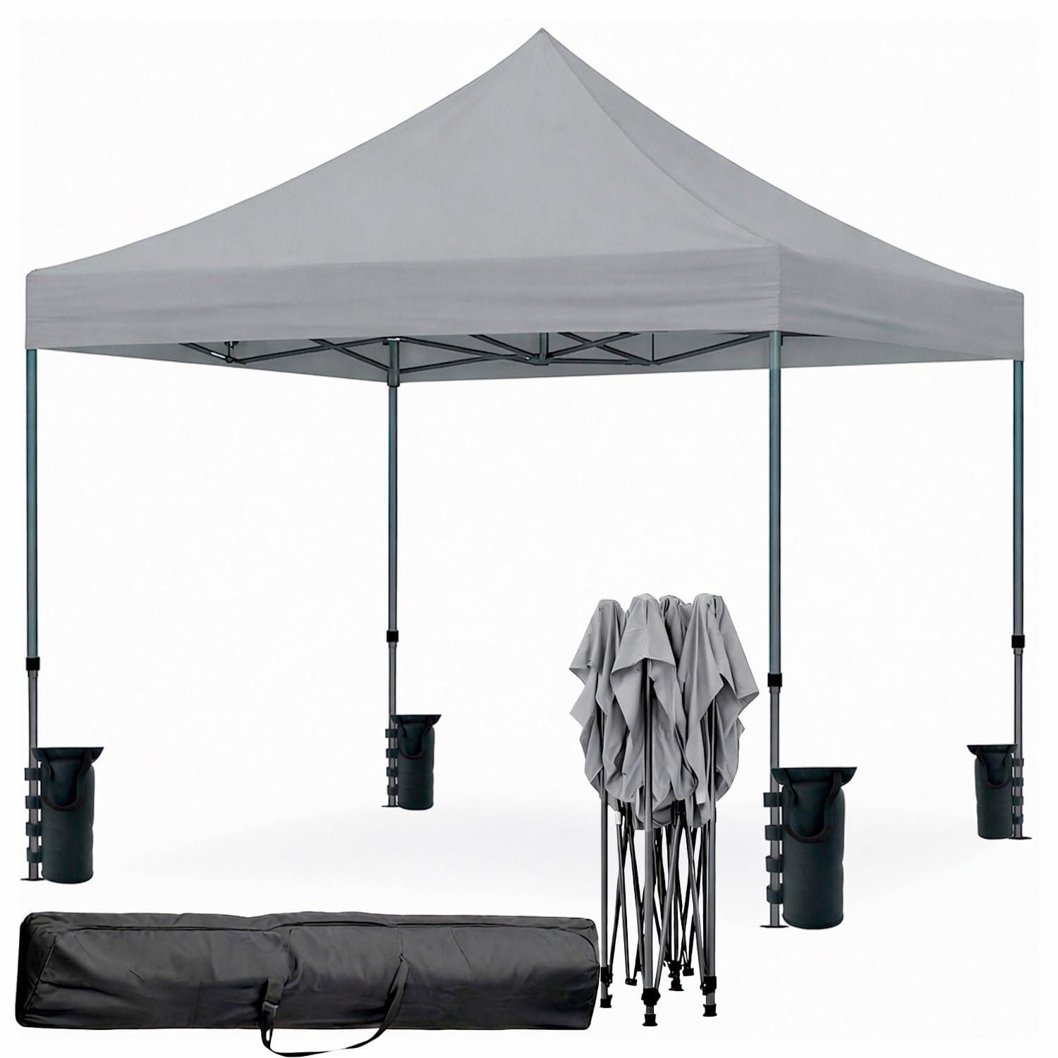 Gazebo Professionale 3x3 M Richiudibile Automatico In Acciaio Con Telo Oxford 1200D PVC Impermeabile e Anti UV Struttura a Fisarmonica con Sacche Zavorra e Borsa Trasporto Sagre Feste Eventi (Grigio)