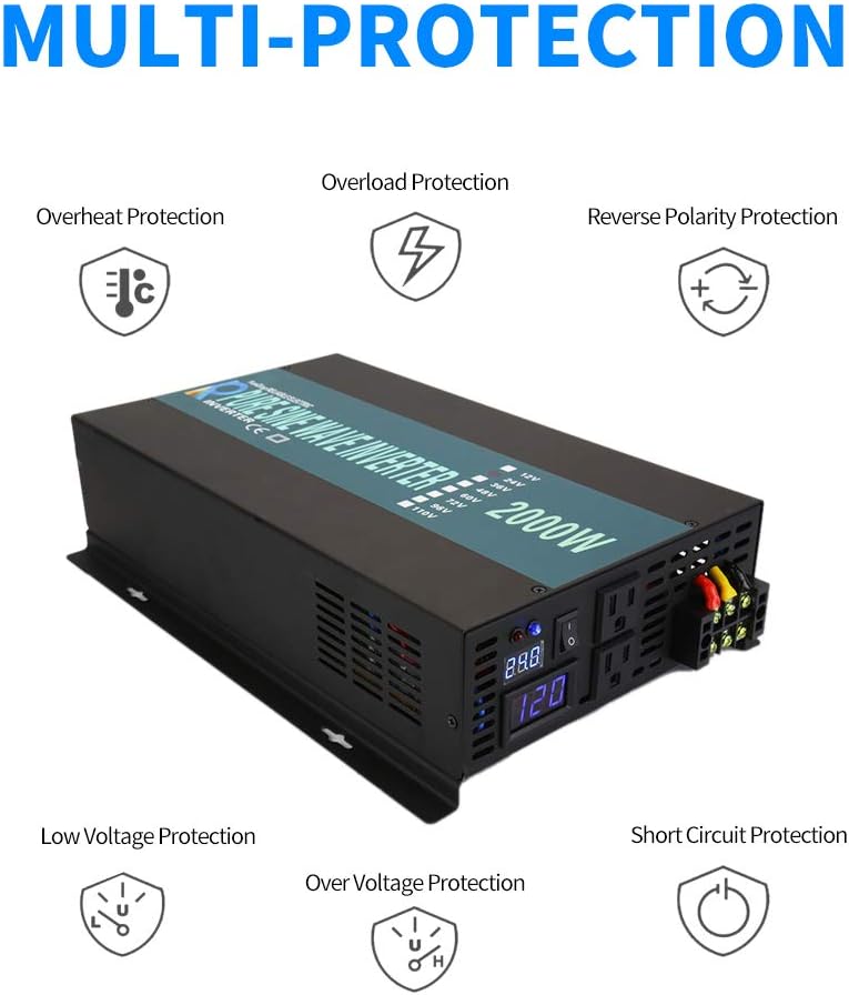 WZRELB 2000W 48V 120V Pure Sine Wave Power Inverter with 2 AC Outlets,Car Inverter