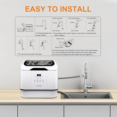 Miniatura 4 de Encimera portátil para lavavajillas, lavavajillas compacto con consumo de agua de 6.5 litros, 7 programas de lavado, espray doble de 360, función