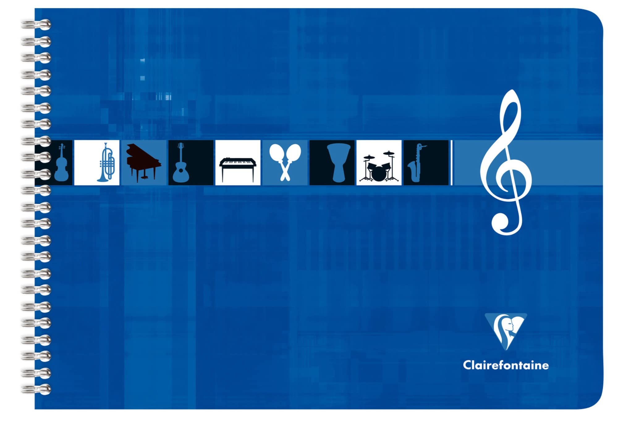 Clairefontaine 8104C - Packung mit 10 Notenheften, ideal für Musikunterricht, Spiralbindung, DIN A4 21x29,7 cm, 25 Blatt, 8 Systemen mit Linien, 90g, Marineblau, 1 Pack