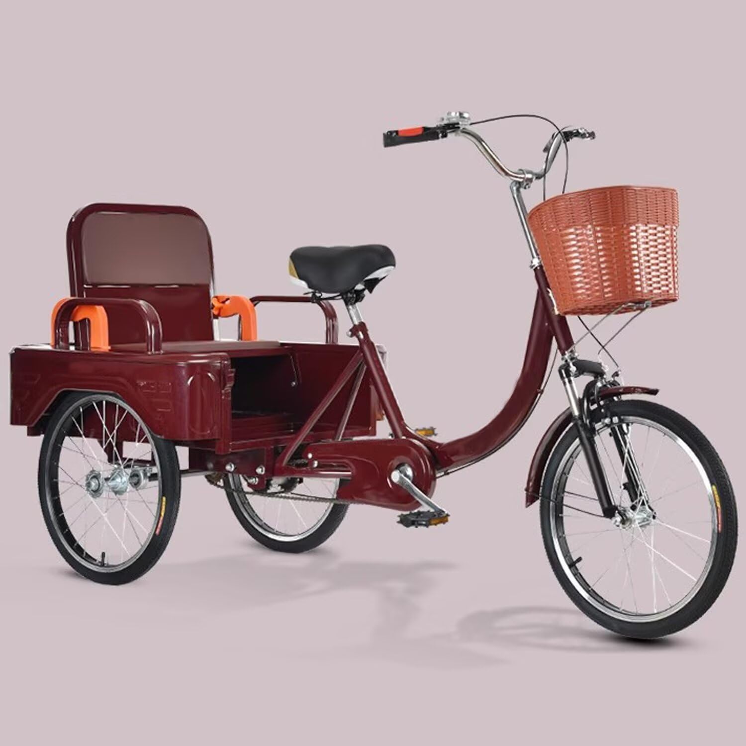 Large Rickshaw Tricycle with Pedals,Mobility Trike with Foldable Back Seat,Cruiser Trike with Back Cargo Cabin,Hydraulic Front Fork,3 Wheels Bicycle