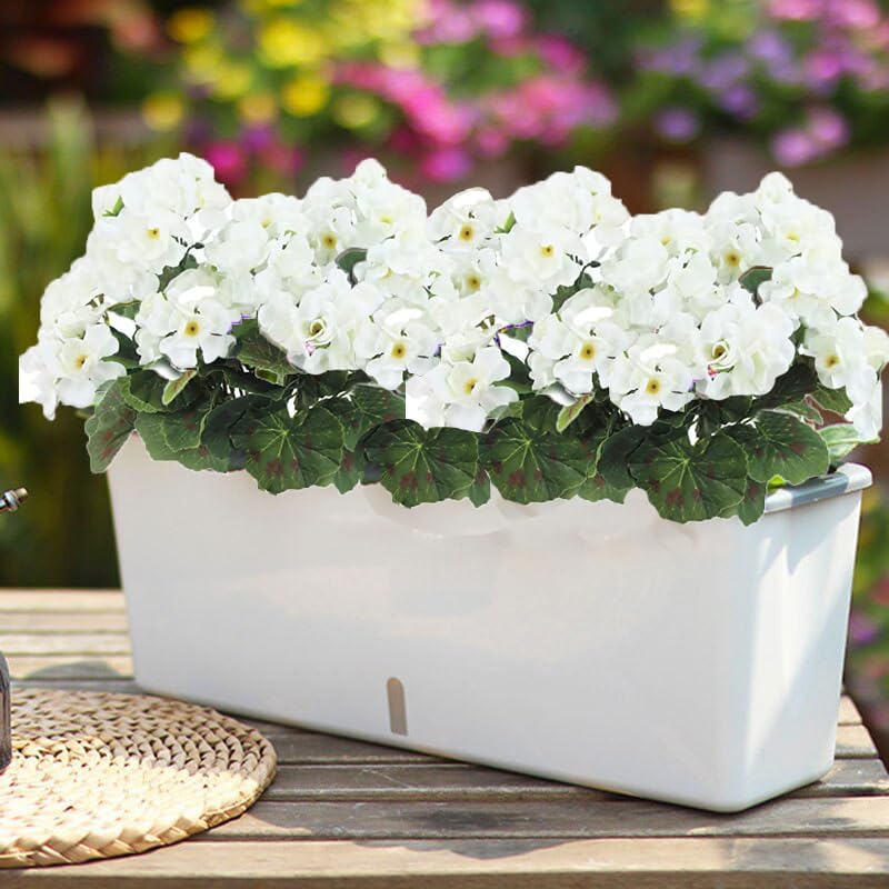 FERIAL 2Pcs Artificial Geraniums Silk Flowers Outdoor Artificial White Geranium Bush Faux Flowers Geraniums for Floral Home Decor Indoor Garden Patio Grave Cemetary Vase Table Centerpiece… - Image 3