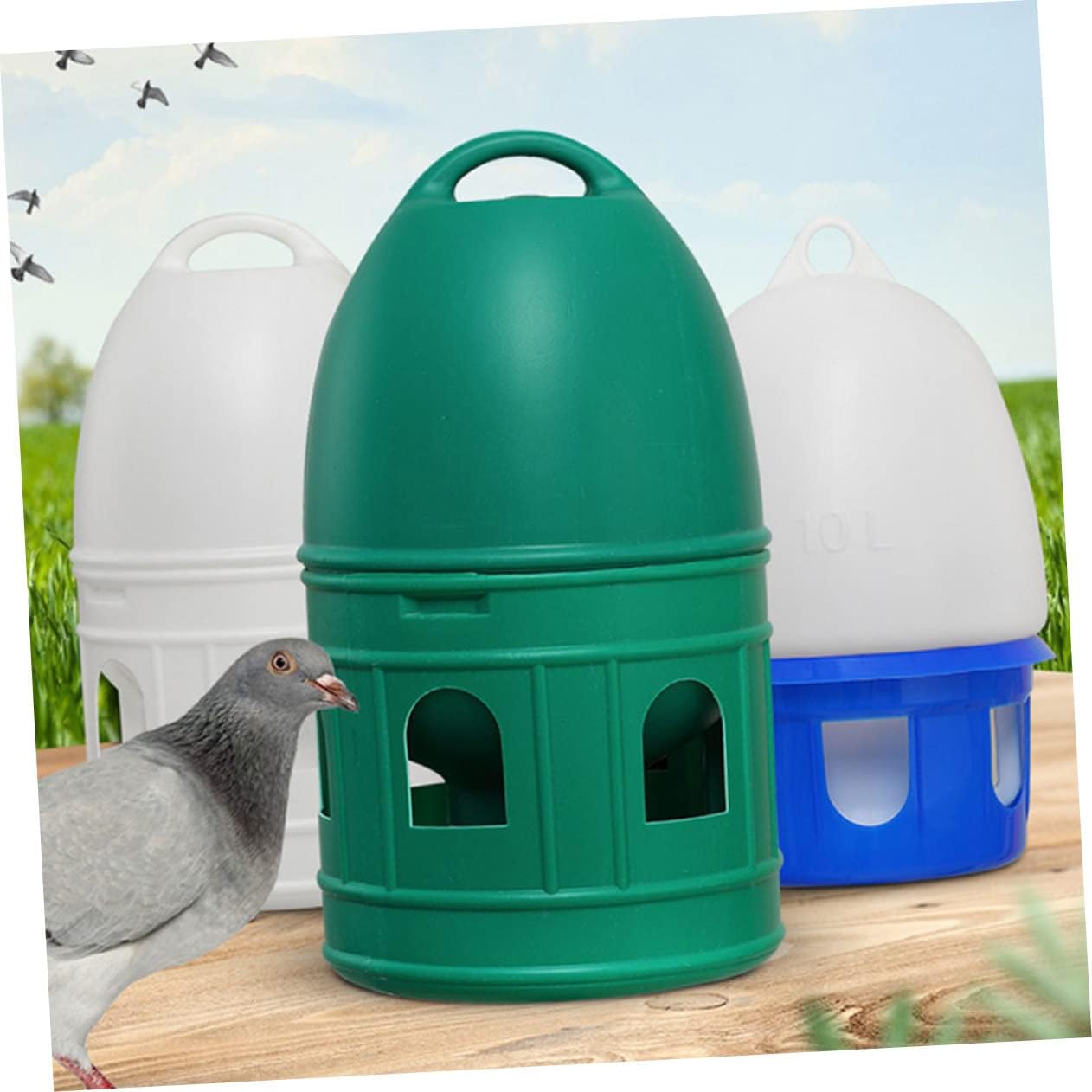 Mikikit 10L Pigeon Water Feeder for Birds Portable Water Dispenser Easy Access Sturdy Plastic Watering Device for PET Birds and Pigeons