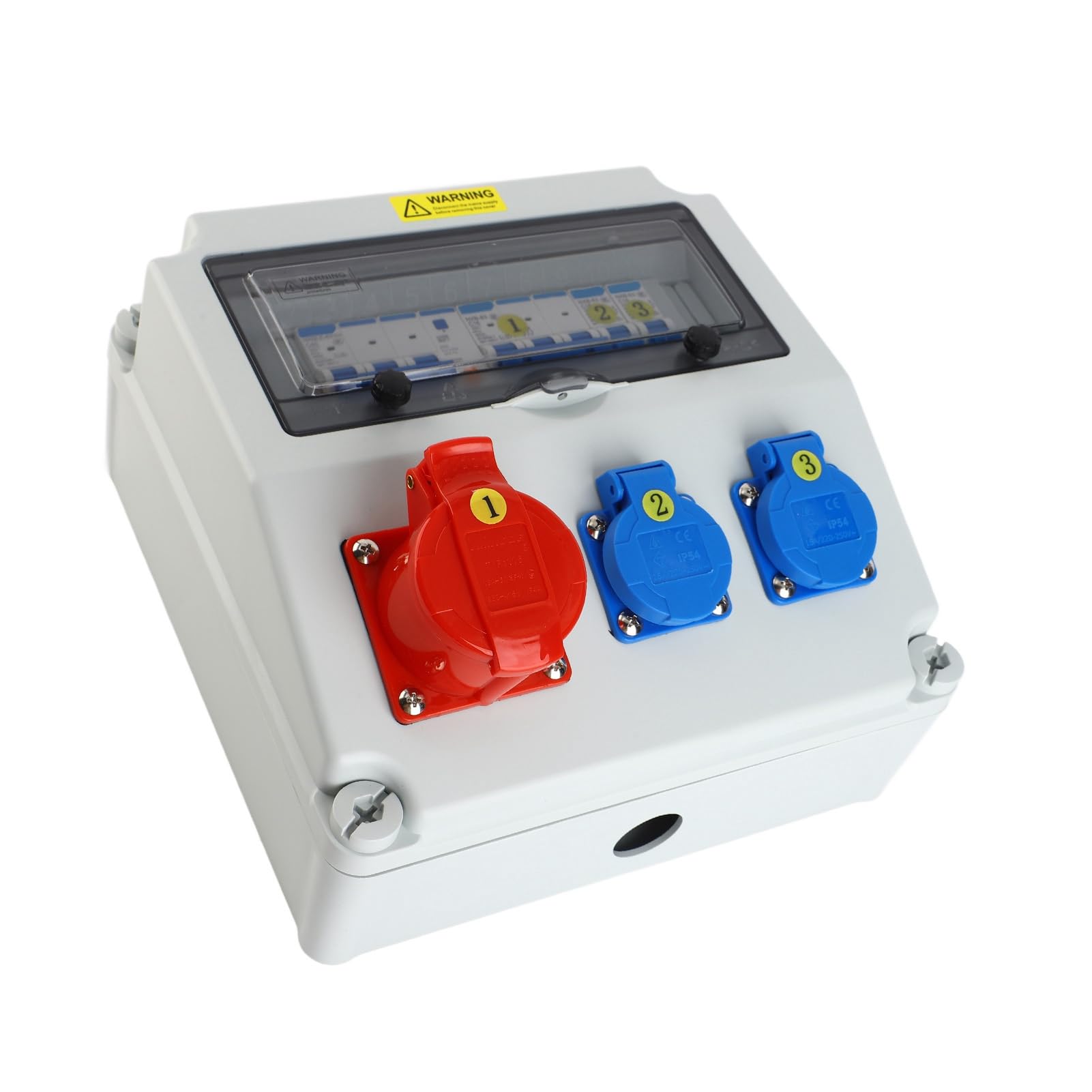 Aramox Caja de Enchufes Industriales Caja de Distribución Eléctrica ABS de 2 Núcleos de 220 A 250 V y 5 Núcleos de 380 A 415 V 16 A con Disyuntor para Uso Industrial en Exteriores