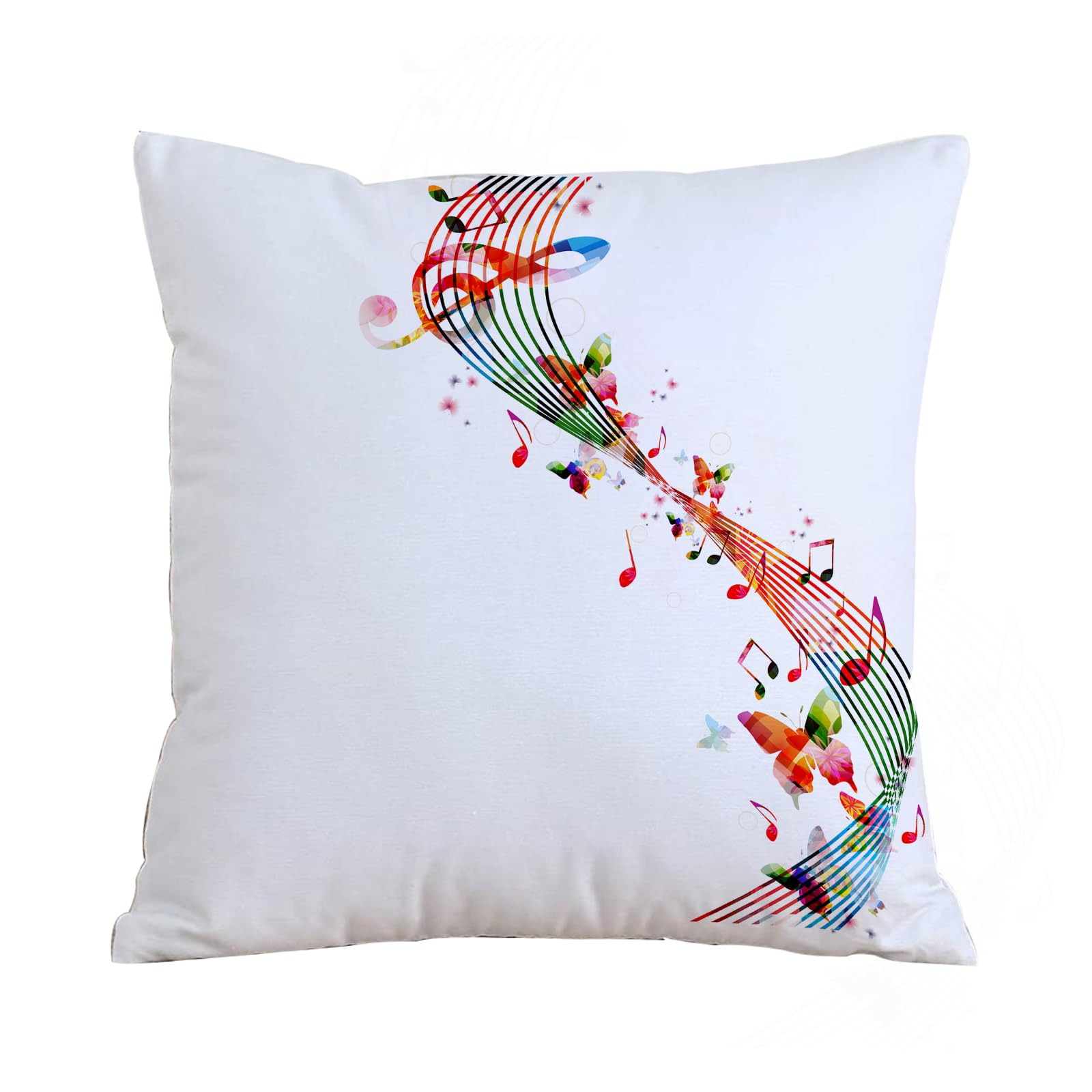 ERRTU Throw Pillow Case Pillowcase Square Printed Cushion Cover for Living Room Sofa Couch Bed Car,Music decor, colorful graphics with music notes butterfly spring,20x20 in