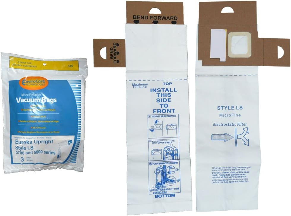 Amazon Eureka Sanitaire Style LS FilterAire Vacuum Bags 61820 Generic 3 Pack by EnviroCare