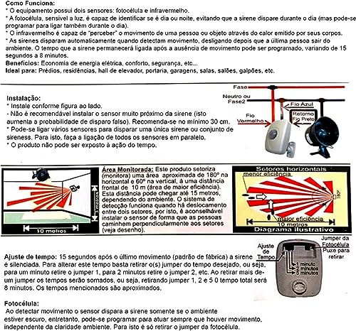 Kit Sirene e Sensor de Presença bivolt 110V 220V Para alarme