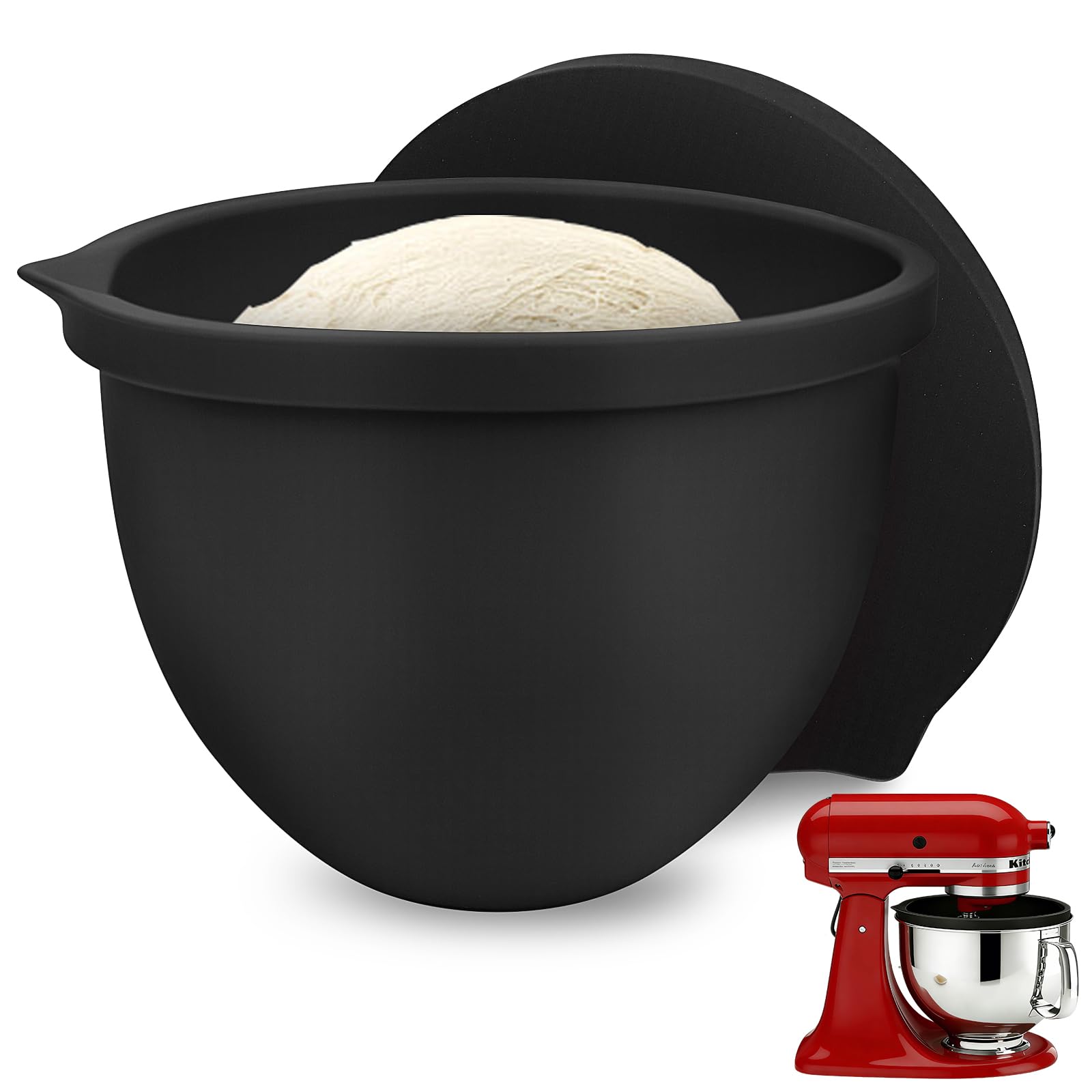 SelfTek Silicone Bowl Liners for 5 Qt KitchenAid Mixer - Thicken Mixer Bowl Liners Accessories and Attachments for Stand Mixers, Heat-Resistant & Easy to Clean, Protects Mixing Bowls, Black