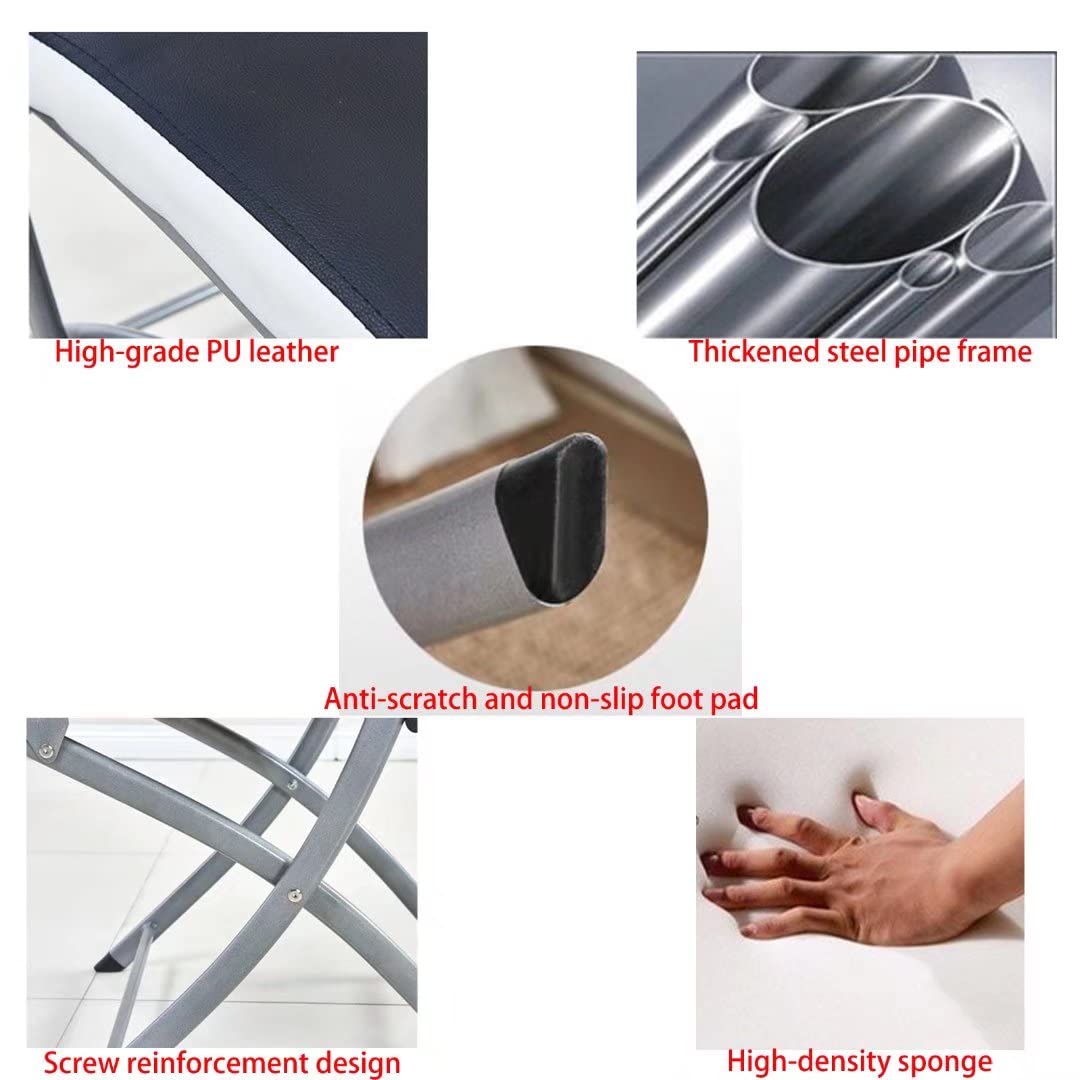Sedia da scrivania ergonomica pieghevole in pelle, portatile, imbottita, per ufficio, camera da letto e soggiorno, senza ruote, comoda ed elegante, 1 pezzo, nero