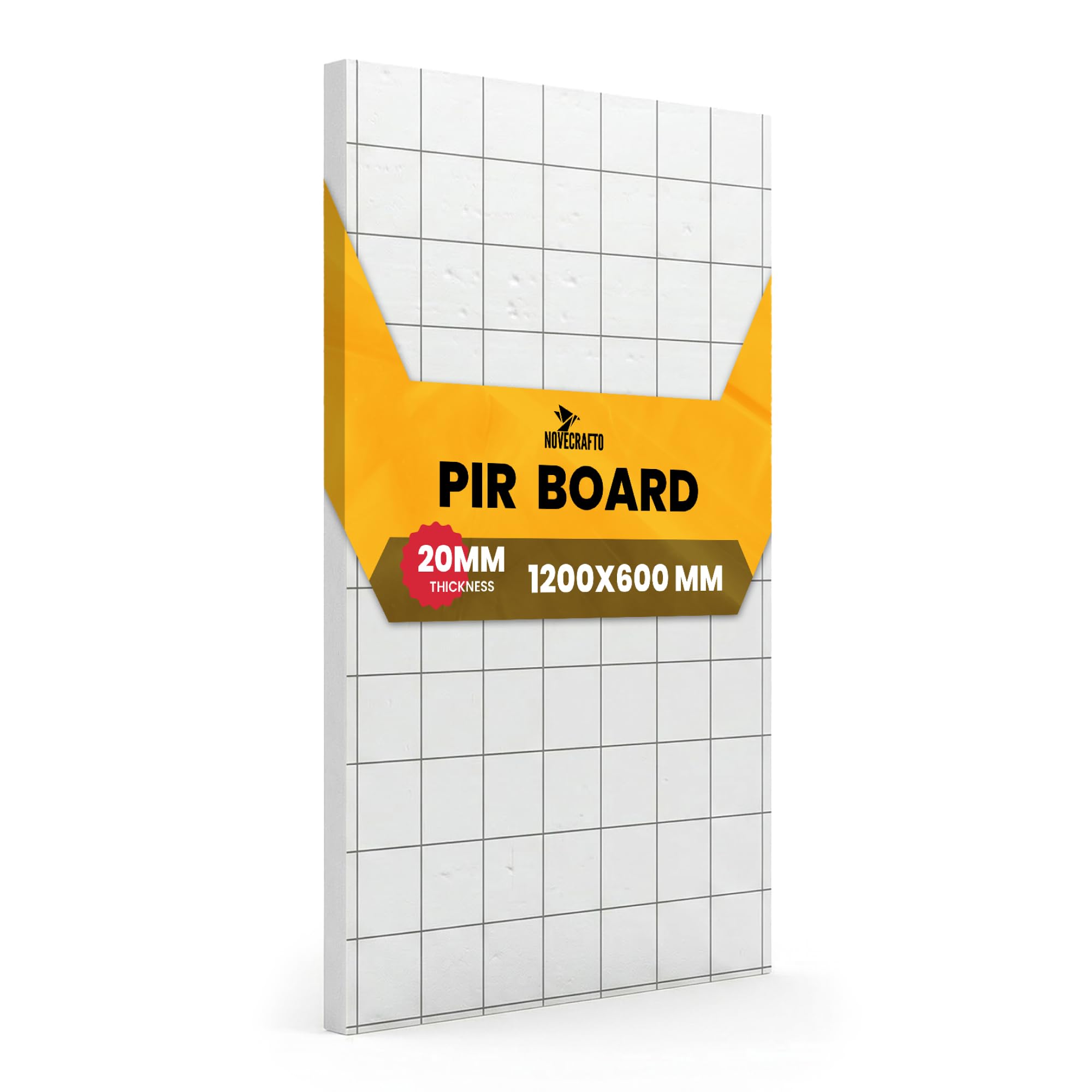 NOVECRAFTO PIR Insulation Board 1200 x 600 x 20mm, 10 Pack (7.2 m²) – High Performance Rigid Thermal Insulation Panel – Slim Aluminum Faced Board for Walls, Floors & Roofs