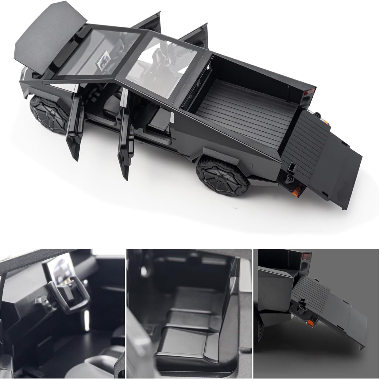 Tesla Truck Modellino Auto 1:24 Camion Giocattolo in Metallo Pressofuso con Luce e Suono, Mini Veicolo Giocattolo per Ragazzi dai 3 Anni in su (Nero)