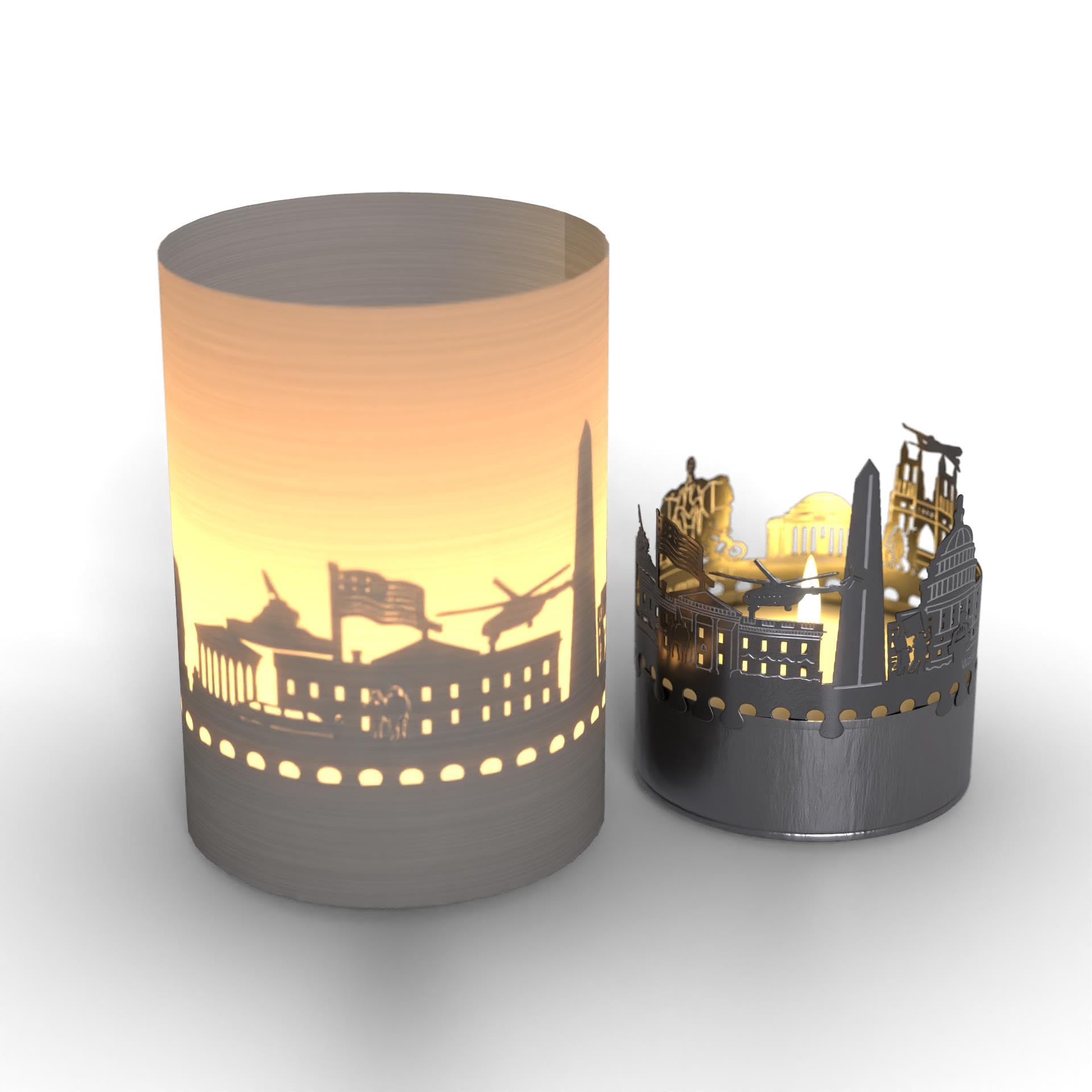 13Gramm Blue, Purple, Green Washington Dc Skyline Gift Tube Shadow Play Candle - Stunning Souvenir With Iconic Landmarks, Perfect For Dc Fans - Mesmerizing Room Decor