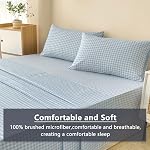 NSNLGSGC Ensemble de draps en microfibre bleu clair Gingham, draps en cuir bleu bébé, 4-Pieces Ensemble de feuilles de grille avec poche profonde