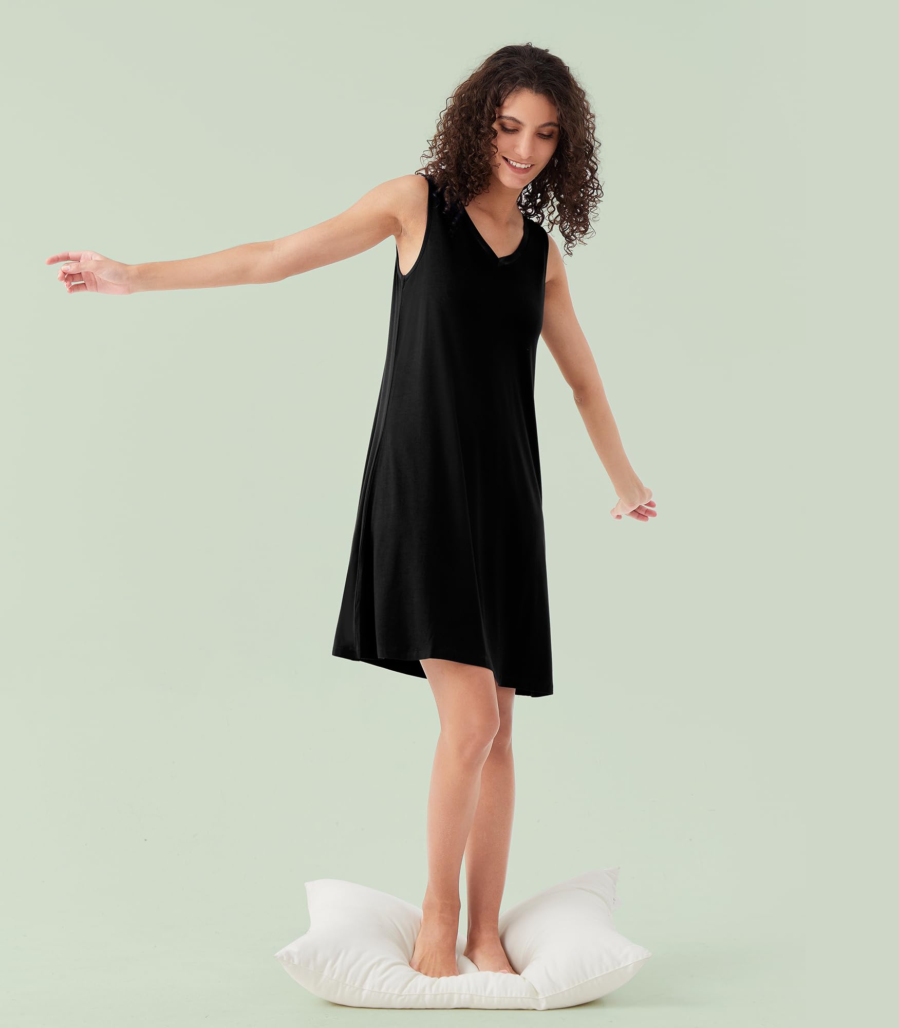 WiWi Bamboo Nightgown for Women Sleeveless Sleepwear Lightweight V Neck Sleep Shirt Plus Size Sleep Dress S-4X