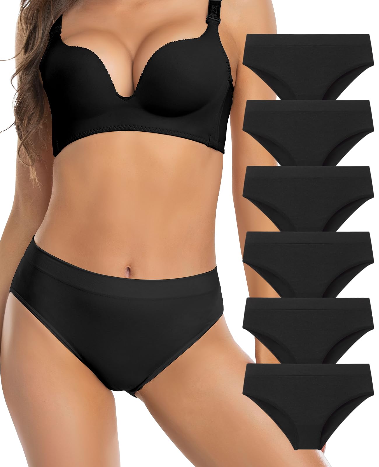 Womens Bikini Panties Seamless Underwear, Soft Stretch Cheekini Hipster Briefs 6 Pack