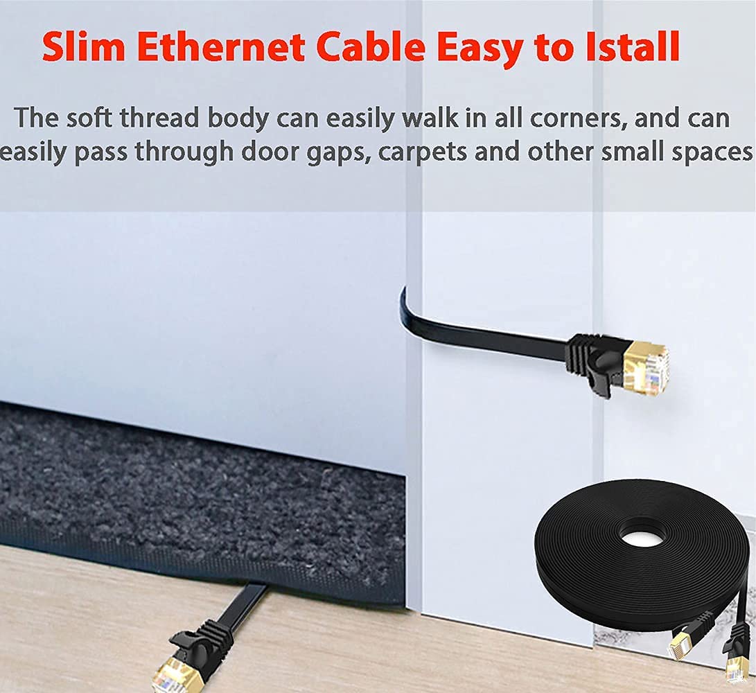 Cable Ethernet Cat 7 de 15m Cable de Internet alta velocidad, Cable de red conectores RJ45 Cable LAN Plano Blindado S/FTP de Cables Ethernet Exterior Interior Impermeables para Router MóDem (15 Clips)
