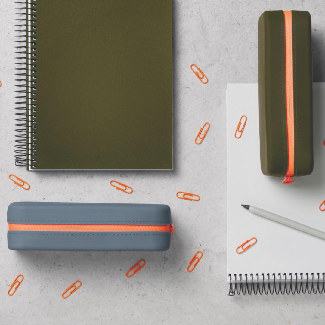 APLI 19916 - Orange Silicone School Pencil Case, Waterproof, Modern and Versatile Rectangular Design, Neon Collection, Size 75x185x55mm - Image 2
