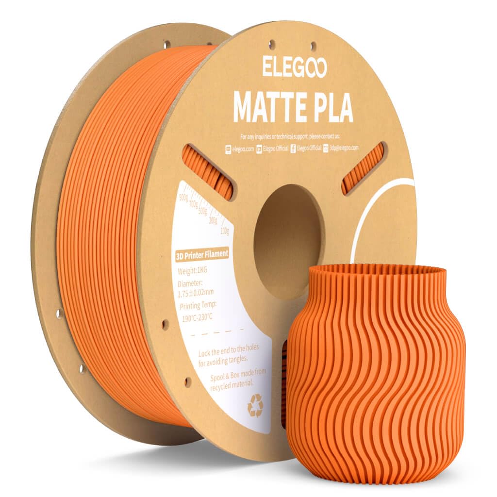 ELEGOO Filamento PLA Matte Arancione 1 kg, 1,75 mm, Opaco PLA Filamento per Stampante 3D, precisione di misurazione +/- 0,02 mm, adatto per maggior parte delle stampanti 3D FDM