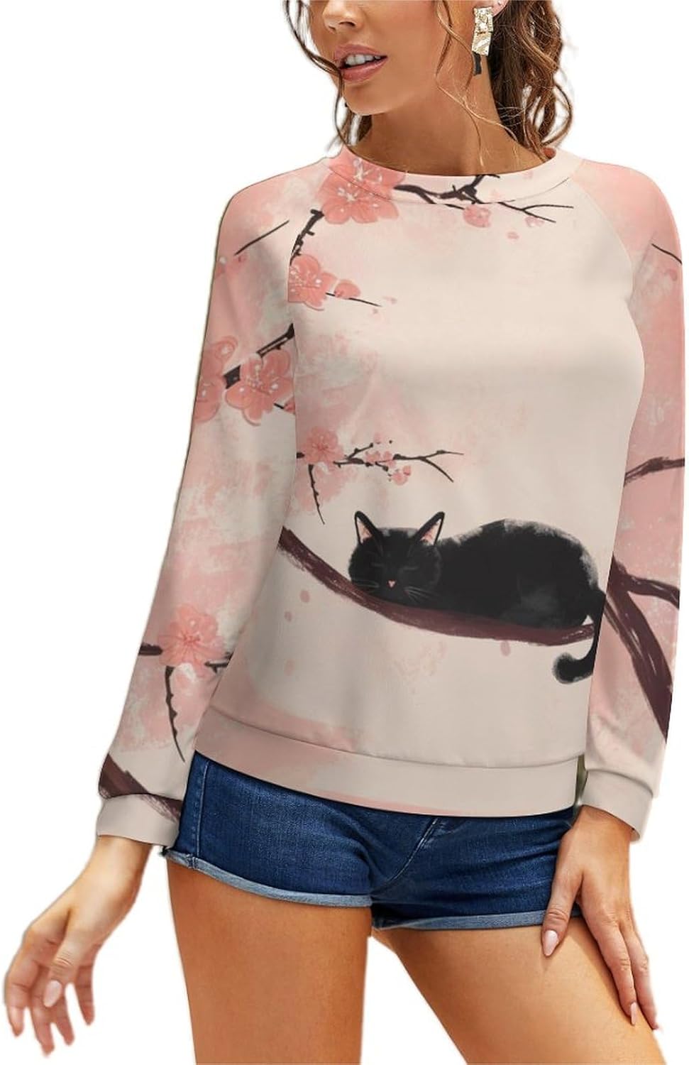 Long Sleeve Shirts for Women Cat Printed Fall Winter Dressy Holiday Casual Fashion Crewneck Tunic Tee Shirts - Image 6