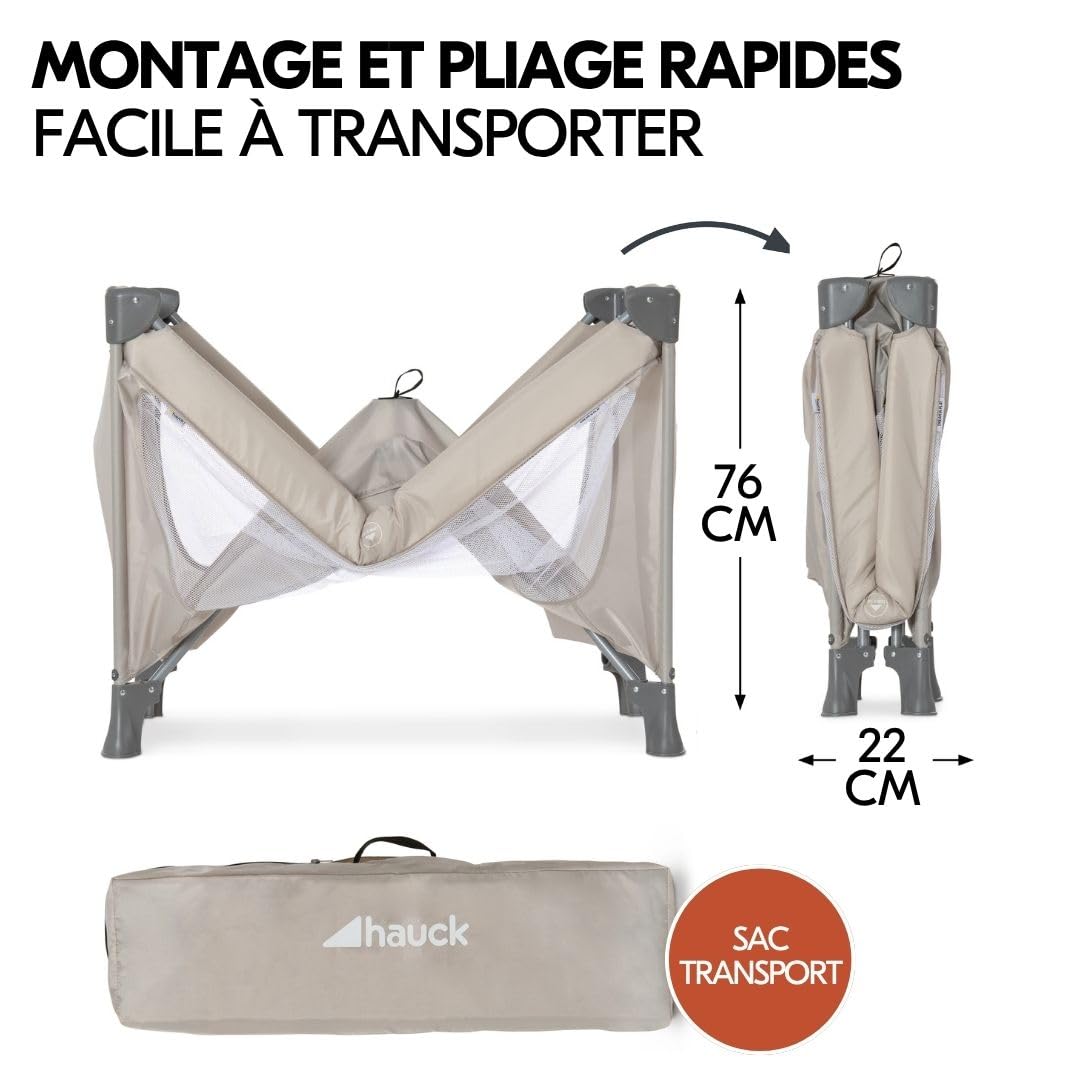 hauck Dream N Play Lit Parapluie Bébé avec Matelas et Moustiquaire - Beige | Lit voyage bébé pliable, compact et léger avec sac de transport I De la naissance à 15 kg, filets respirants