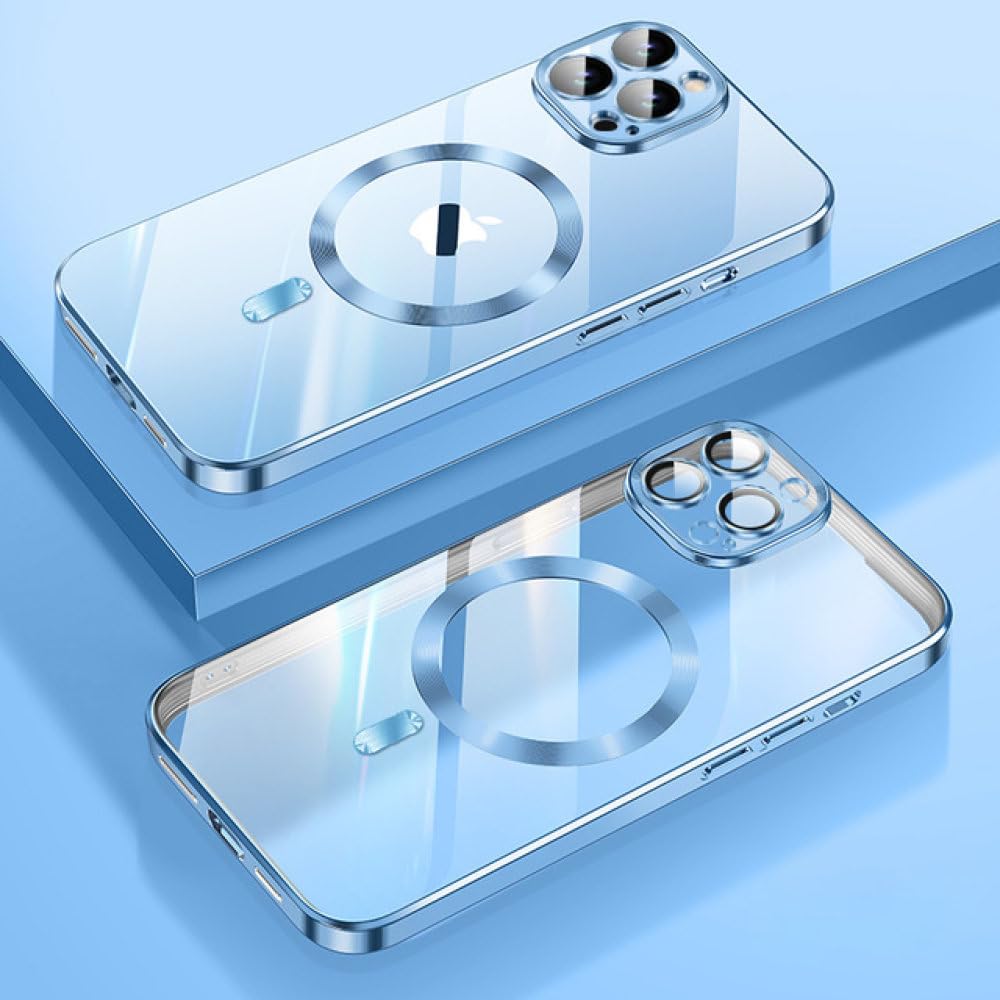 Housse iPhone 13 magnétique transparente avec finition plaquée bleu ciel - 7