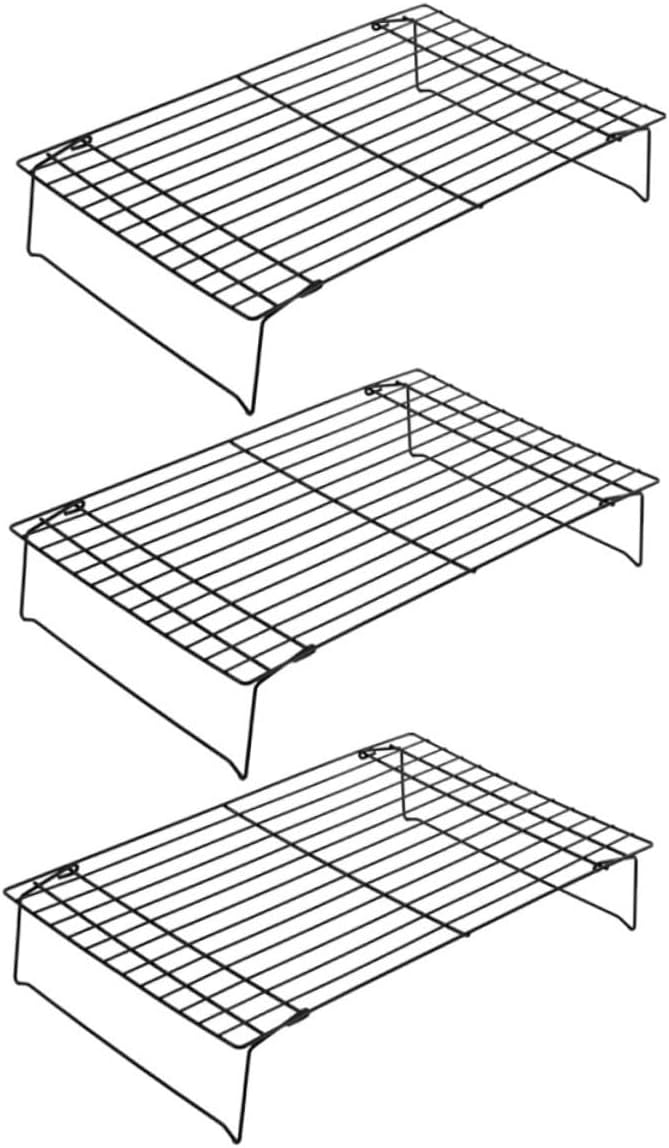 Large Foldable Non-Stick Cooling Rack Set of 3 Carbon Steel Baking Supplies for Cookies Bread and Cakes Wear-Resistant Kitchen Grilling Accessory