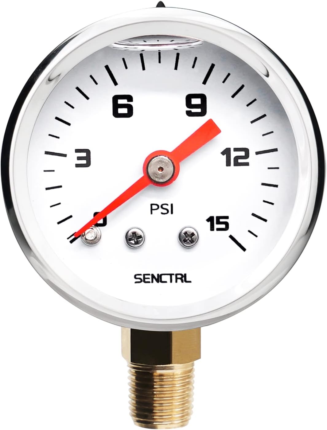 0-15 Psi Fuel Pressure Gauge, 1-1/2" Dial Size, 1/8" NPT Lower Mount, Silicone Oil Liquid Filled, Stainless Steel Case, Inline Low Pressure Gauge, for Water Oil Air Pressure Test