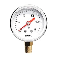 Vista 1 de SENCTRL Medidor de presión de combustible de 0-15 psi, tamaño de dial de 1-1/2", montaje inferior NPT de 1/8", relleno de aceite de silicona