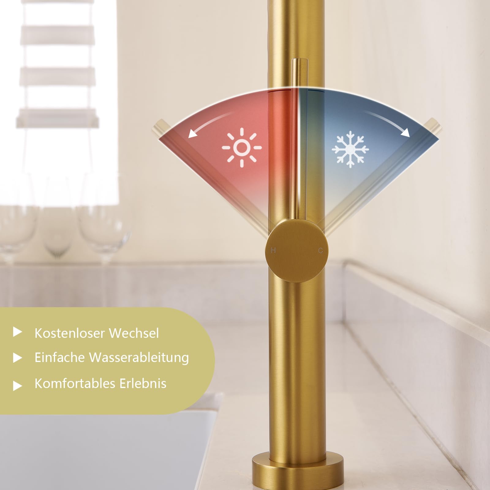 Wasserhahn Küche Gold, Küchenarmatur Ausziehbar Mischbatterie | Hochdruck Armatur Küche aus Edelstahl, 360°Schwenkbar Zwei Sprühfunktionen, Küchenarmatur mit Brause
