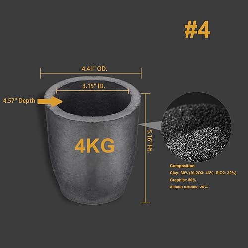 Vista 22 de QNK # 0 (1.1lbs-0.5kg) Crisol de grafito de arcilla para fundición de metales Refinación Oro Plata Cobre Latón Aluminio 3,272.0 °F (3300°F)