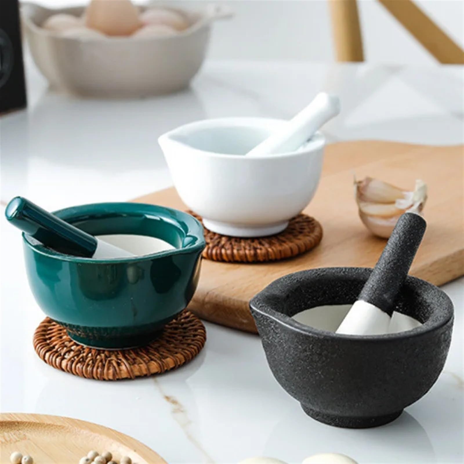 Mörser mit Stößel Porzellan Mörser und Stößel Gewürz Knoblauch Kräutermühle Mischen Mahlschüssel Brecher Set Restaurant Küchenutensilien (Color : White S)